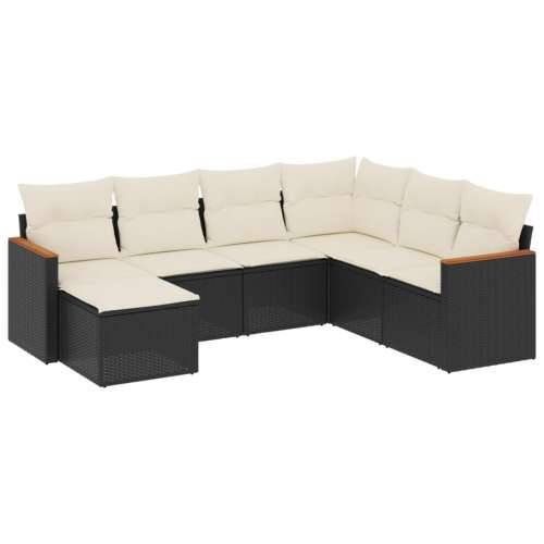 Vrtna garnitura - 7-dijelni set vrtnih sofa od poliratana s jastucima crni - Crna i krem Bez stola 1 Cijena
