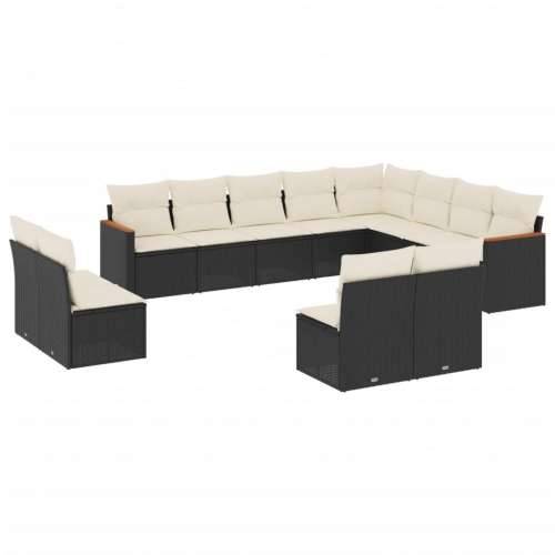 Vrtna garnitura - 12-dijelni set vrtnih sofa od poliratana s jastucima crni - Crna i krem Bez stola 1 Cijena
