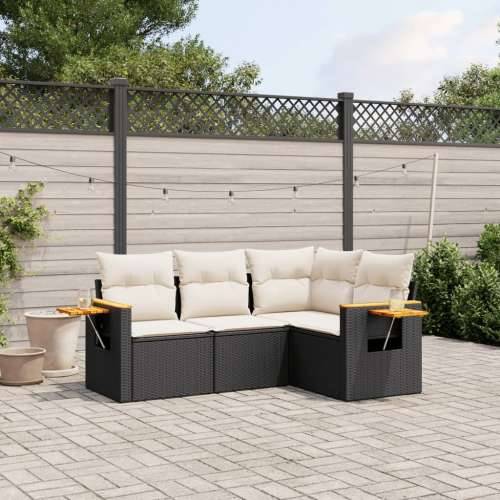 Vrtna garnitura - 4-dijelni set vrtnih sofa od poliratana s jastucima crni - Crna i krem Bez stola 1 Cijena