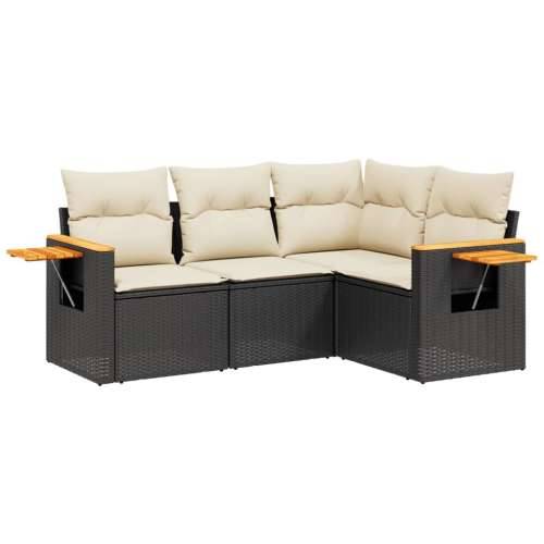 Vrtna garnitura - 4-dijelni set vrtnih sofa od poliratana s jastucima crni - Crna i krem Bez stola 1 Cijena
