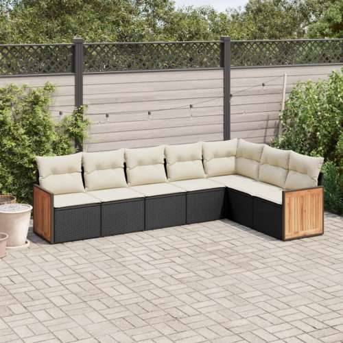 Vrtna garnitura - 7-dijelni set vrtnih sofa od poliratana s jastucima crni - Crna i krem Bez stola 1 Cijena