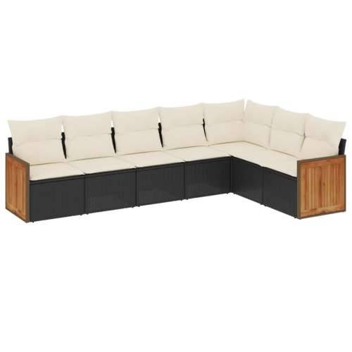 Vrtna garnitura - 7-dijelni set vrtnih sofa od poliratana s jastucima crni - Crna i krem Bez stola 1 Cijena