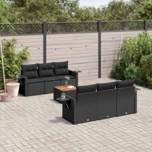 Vrtna garnitura - 7-dijelni set vrtnih sofa od poliratana s jastucima crni - Crna 1 Cijena