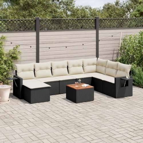 Vrtna garnitura - 9-dijelni set vrtnih sofa s jastucima crni od poliratana - Crna i krem 1 Cijena