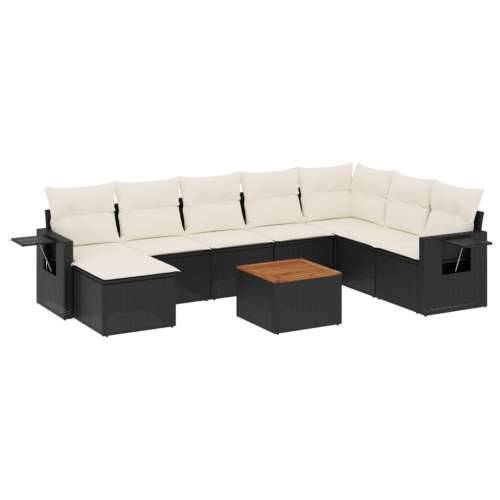 Vrtna garnitura - 9-dijelni set vrtnih sofa s jastucima crni od poliratana - Crna i krem 1 Cijena