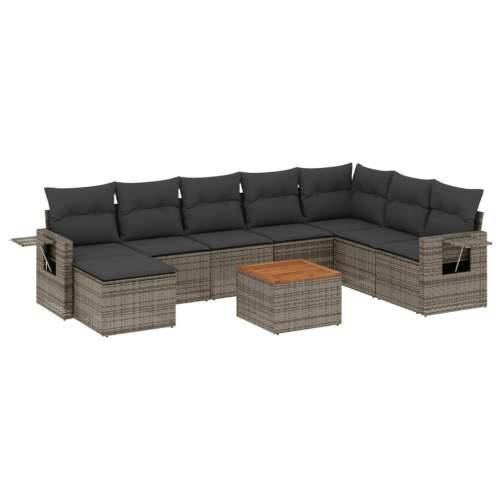 Vrtna garnitura - 9-dijelni set vrtnih sofa od poliratana s jastucima sivi - Siva 1 Cijena