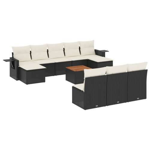 Vrtna garnitura - 11-dijelni set vrtnih sofa od poliratana s jastucima crni - Crna i krem 1 Cijena