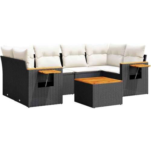 Vrtna garnitura - 7-dijelni set vrtnih sofa od poliratana s jastucima crni - Crna i krem 1 Cijena