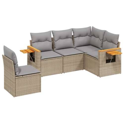 5-dijelni vrtni set sofa s jastucima bež od poliratana - bež i siva Bez stola 1 Cijena