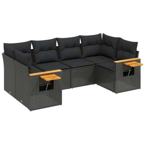 Vrtna garnitura - 6-dijelni set vrtnih sofa s jastucima crni od poliratana - Crna 1 Cijena