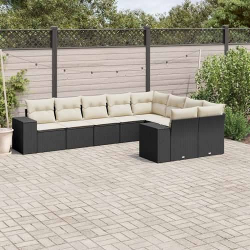 Vrtna garnitura - 9-dijelni set vrtnih sofa s jastucima crni od poliratana - Crna i krem Bez stola 1 Cijena