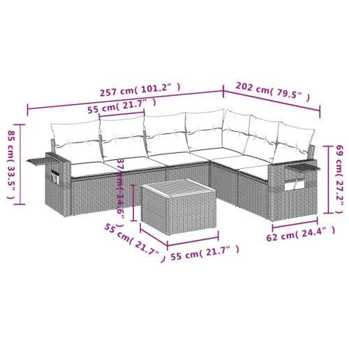 Vrtna garnitura - 7-dijelni set vrtnih sofa od poliratana s jastucima crni - Crna i krem kutna + stol + 3x srednja + fotelja 1 Cijena