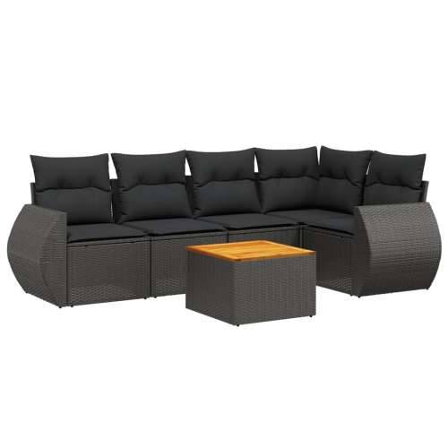Vrtna garnitura - 6-dijelni set vrtnih sofa s jastucima crni od poliratana Cijena