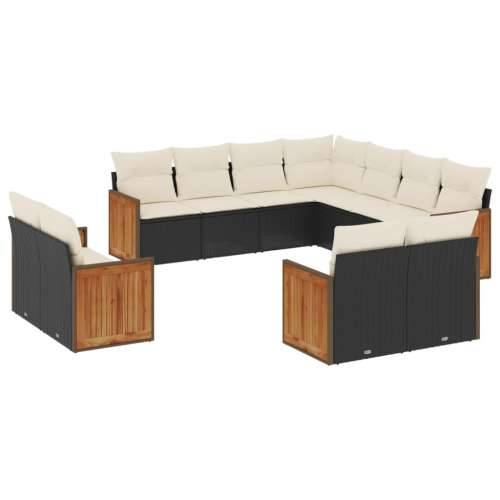 Vrtna garnitura - 11-dijelni set vrtnih sofa od poliratana s jastucima crni - Crna i krem Bez stola 1 Cijena