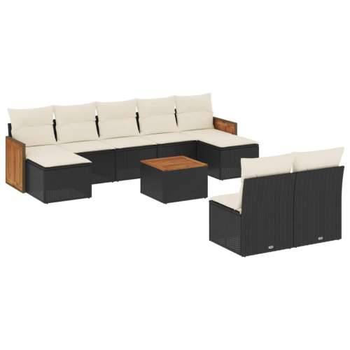 Vrtna garnitura - 10-dijelni set vrtnih sofa s jastucima crni od poliratana - Crna i krem Sa stolom 1 Cijena