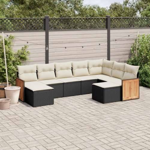 Vrtna garnitura - 9-dijelni set vrtnih sofa s jastucima crni od poliratana - Crna i krem Bez stola 1 Cijena