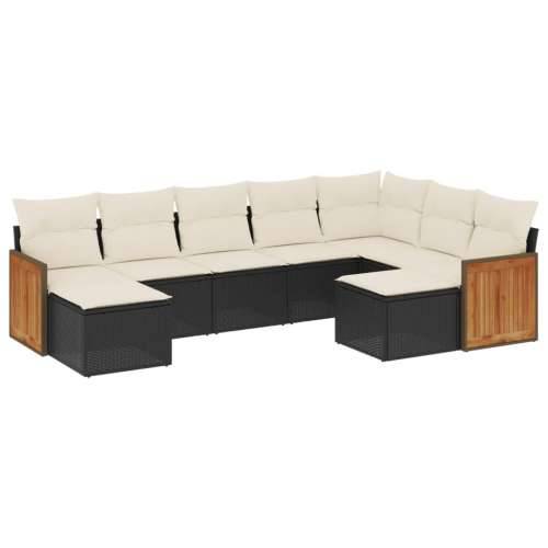 Vrtna garnitura - 9-dijelni set vrtnih sofa s jastucima crni od poliratana - Crna i krem Bez stola 1 Cijena