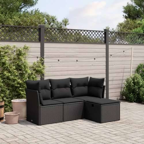 Vrtna garnitura - 4-dijelni set vrtnih sofa od poliratana s jastucima crni - Crna bez spremišta 1 Cijena