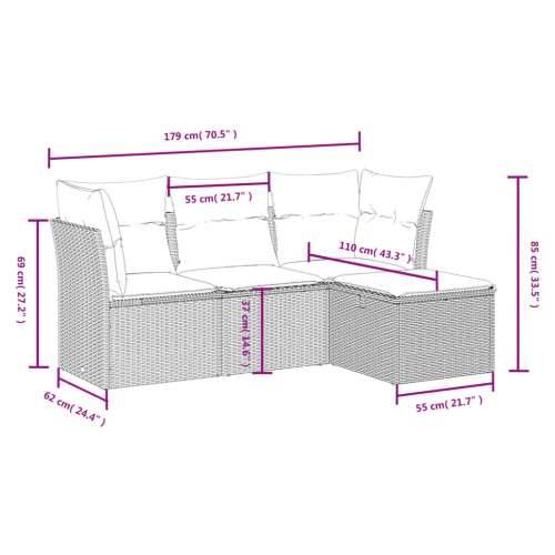 Vrtna garnitura - 4-dijelni set vrtnih sofa od poliratana s jastucima crni - Crna bez spremišta 1 Cijena