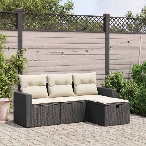 Vrtna garnitura - 4-dijelni set vrtnih sofa od poliratana s jastucima crni - Crna i krem bez spremišta 1 Cijena