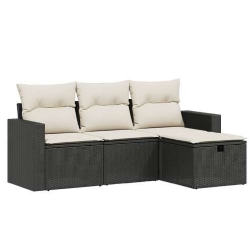 Vrtna garnitura - 4-dijelni set vrtnih sofa od poliratana s jastucima crni - Crna i krem bez spremišta 1 Cijena