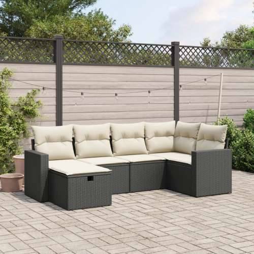 Vrtna garnitura - 6-dijelni set vrtnih sofa s jastucima crni od poliratana - Crna i krem bez spremišta 6 Cijena