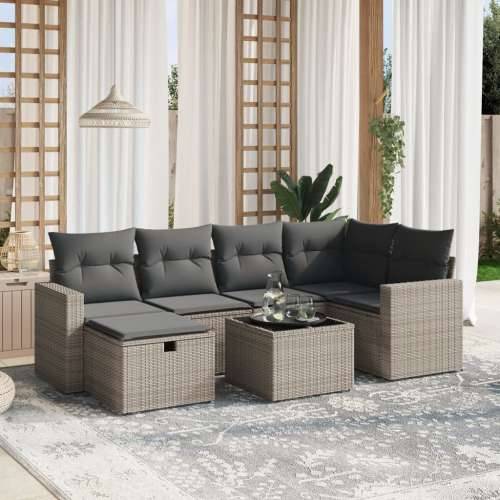 Vrtna garnitura - 7-dijelni set vrtnih sofa sivi od poliratana - Siva bez spremišta 6 Cijena