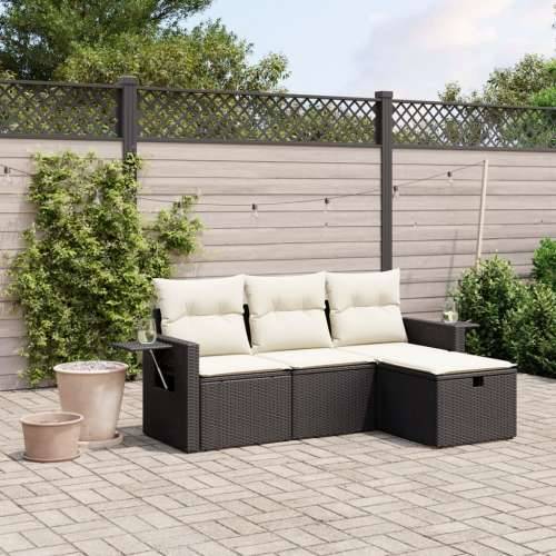 Vrtna garnitura - 4-dijelni set vrtnih sofa od poliratana s jastucima crni - Crna i krem bez spremišta 1 Cijena