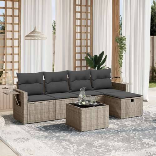 Vrtna garnitura - 6-dijelni set vrtnih sofa od poliratana s jastucima sivi - Siva bez spremišta 5 Cijena
