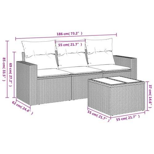 Vrtna garnitura - 4-dijelni set vrtnih sofa od poliratana s jastucima crni - Crna i krem 1 Sa stolom Cijena