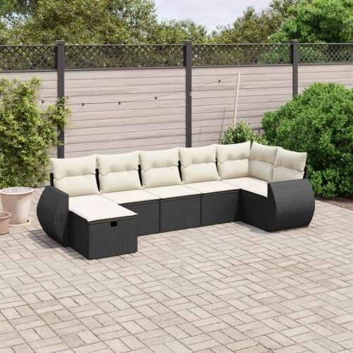 Vrtna garnitura - 7-dijelni set vrtnih sofa od poliratana s jastucima crni - Crna i krem bez spremišta 7 Cijena