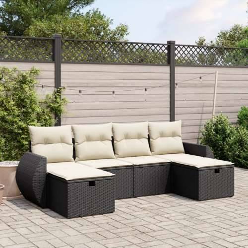 Vrtna garnitura - 6-dijelni set vrtnih sofa s jastucima crni od poliratana - Crna i krem bez spremišta 1 Cijena
