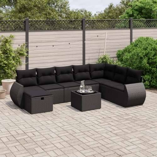 Vrtna garnitura - 9-dijelni set vrtnih sofa s jastucima crni od poliratana - Crna bez spremišta 8 Cijena