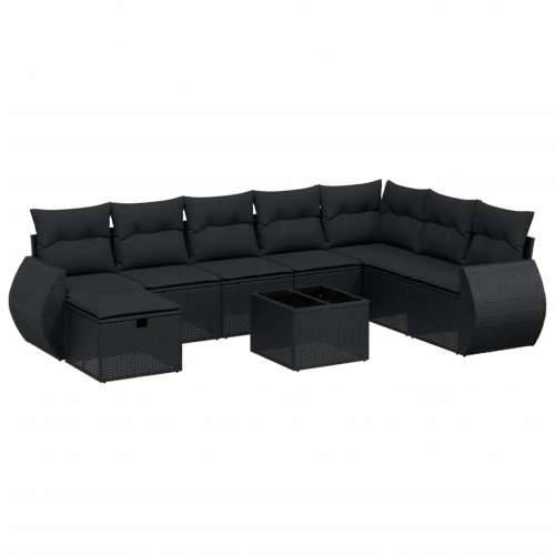 Vrtna garnitura - 9-dijelni set vrtnih sofa s jastucima crni od poliratana - Crna bez spremišta 8 Cijena