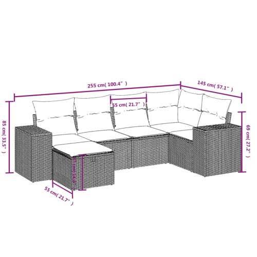 Vrtna garnitura - 6-dijelni set vrtnih sofa s jastucima crni od poliratana - Crna i krem bez spremišta 6 Cijena