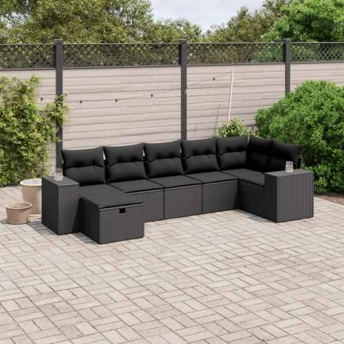 Vrtna garnitura - 7-dijelni set vrtnih sofa od poliratana s jastucima crni - Crna bez spremišta 7 Cijena