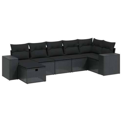 Vrtna garnitura - 7-dijelni set vrtnih sofa od poliratana s jastucima crni - Crna bez spremišta 7 Cijena