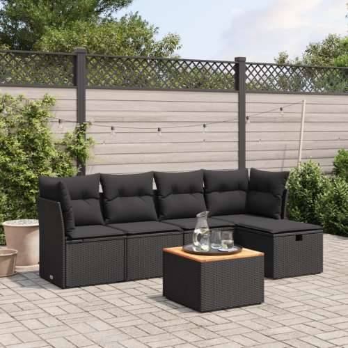 Vrtna garnitura - 6-dijelni set vrtnih sofa s jastucima crni od poliratana - Crna bez spremišta 1 Cijena