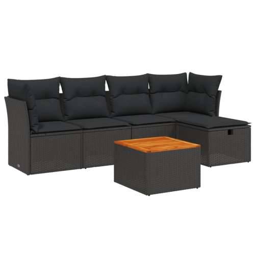 Vrtna garnitura - 6-dijelni set vrtnih sofa s jastucima crni od poliratana - Crna bez spremišta 1 Cijena