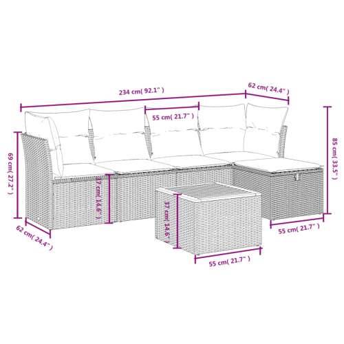 Vrtna garnitura - 6-dijelni set vrtnih sofa od poliratana s jastucima sivi - Siva bez spremišta 1 Cijena