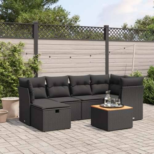 Vrtna garnitura - 7-dijelni set vrtnih sofa od poliratana s jastucima crni - Crna bez spremišta 1 Cijena