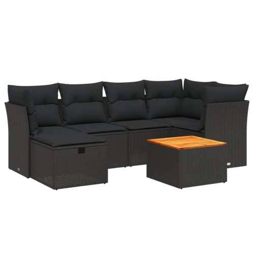 Vrtna garnitura - 7-dijelni set vrtnih sofa od poliratana s jastucima crni - Crna bez spremišta 1 Cijena