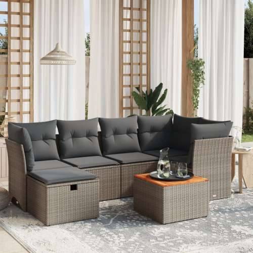 Vrtna garnitura - 7-dijelni set vrtnih sofa sivi od poliratana - Siva bez spremišta 1 Cijena