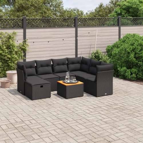 Vrtna garnitura - 8-dijelni set vrtnih sofa od poliratana s jastucima crni - Crna 3x srednja + 3x kutna + tabure + stol 1 Cijena