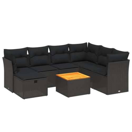 Vrtna garnitura - 8-dijelni set vrtnih sofa od poliratana s jastucima crni - Crna 3x srednja + 3x kutna + tabure + stol 1 Cijena