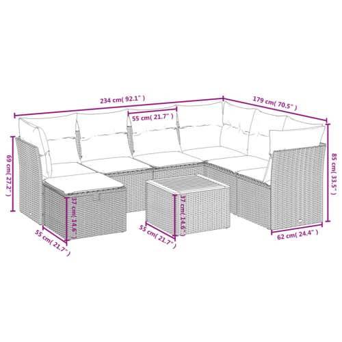 Vrtna garnitura - 8-dijelni set vrtnih sofa od poliratana s jastucima sivi - siva i tamnosiva 3x srednja + 3x kutna + tabure + s Cijena