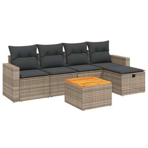 Vrtna garnitura - 6-dijelni set vrtnih sofa od poliratana s jastucima sivi - Siva bez spremišta 1 Cijena
