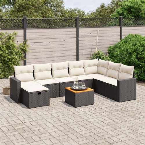 Vrtna garnitura - 9-dijelni set vrtnih sofa s jastucima crni od poliratana - Crna i krem bez spremišta 1 Cijena