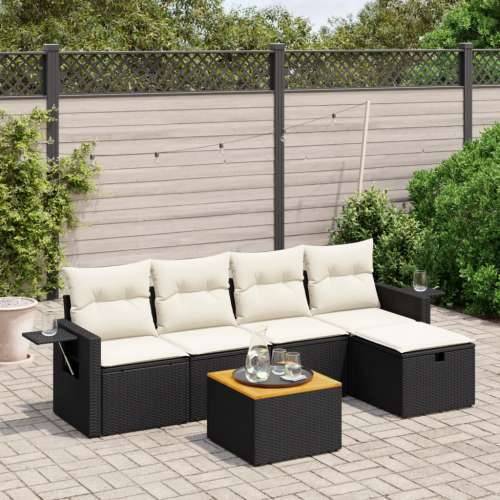 Vrtna garnitura - 6-dijelni set vrtnih sofa s jastucima crni od poliratana - Crna i krem bez spremišta 1 Cijena