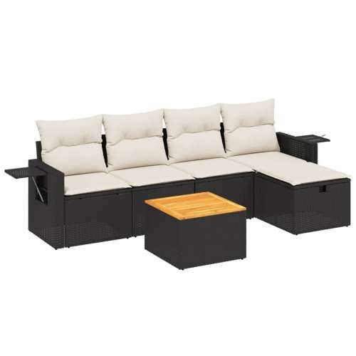 Vrtna garnitura - 6-dijelni set vrtnih sofa s jastucima crni od poliratana - Crna i krem bez spremišta 1 Cijena